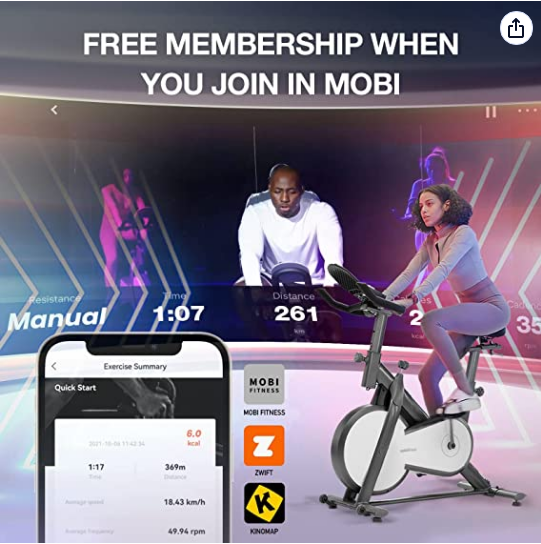 MOBI FITNESS Exercise Bike with Free Unsubscribed Exercise Classes